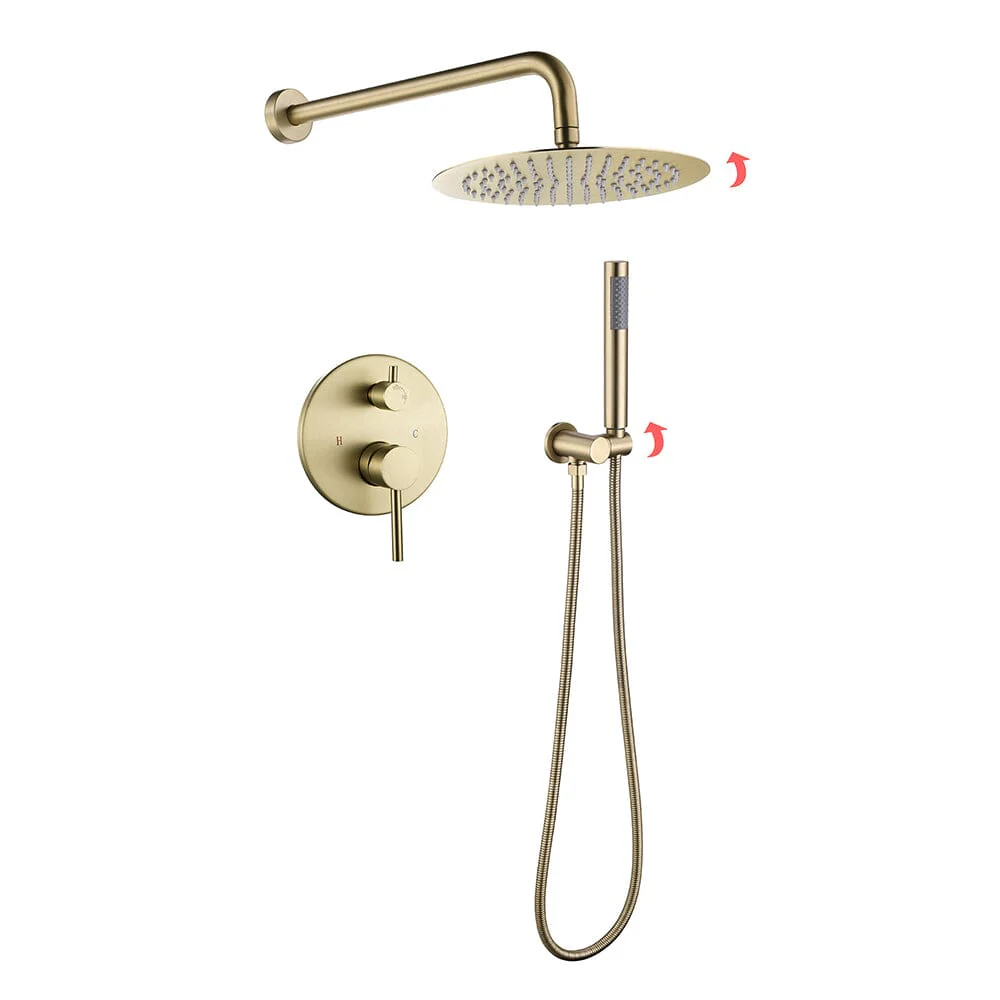 Wall Mounted Shower Faucet Set for Bathroom with 10" Shower Head Brushed Gold - Image 7