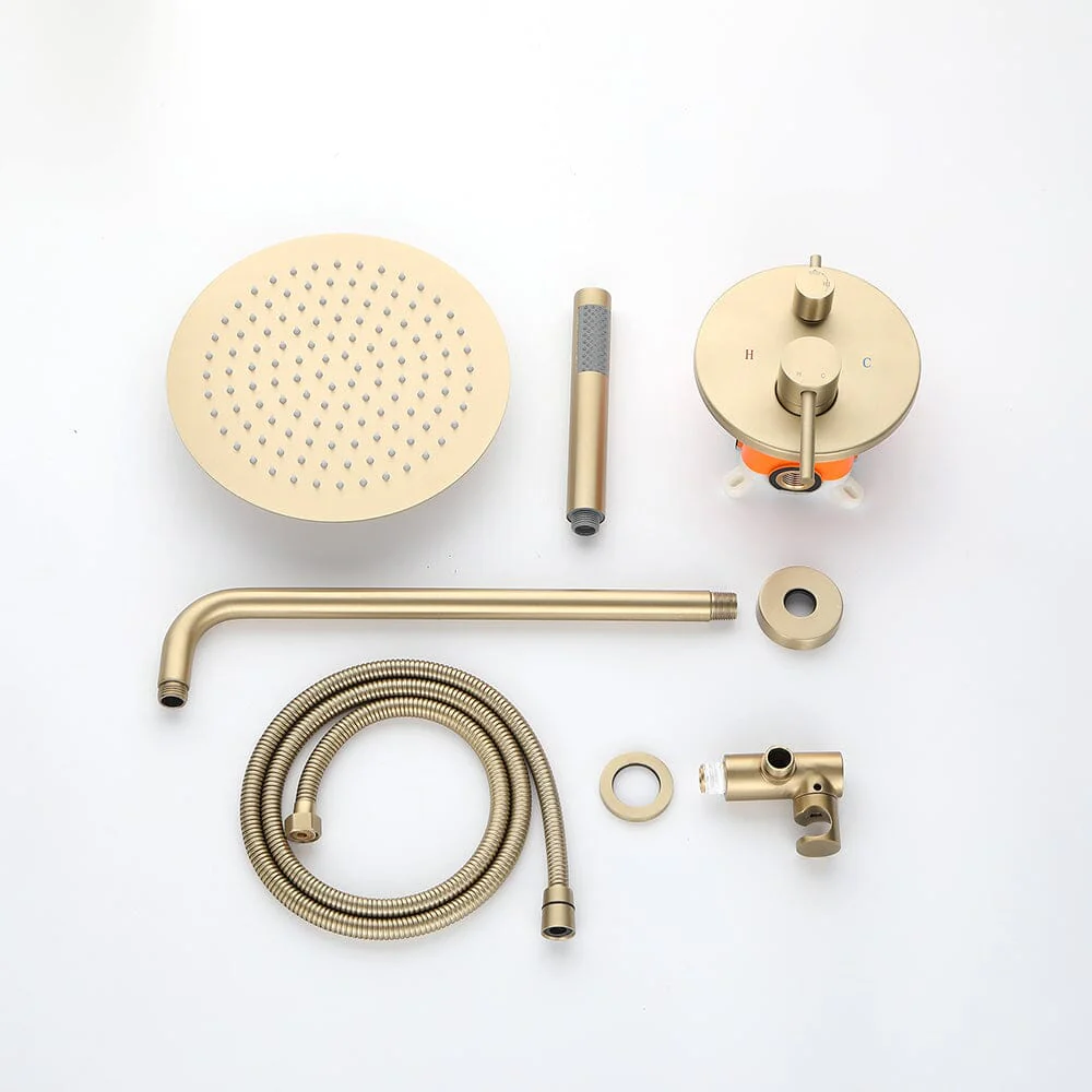 Wall Mounted Shower Faucet Set for Bathroom with 10" Shower Head Brushed Gold - Image 8