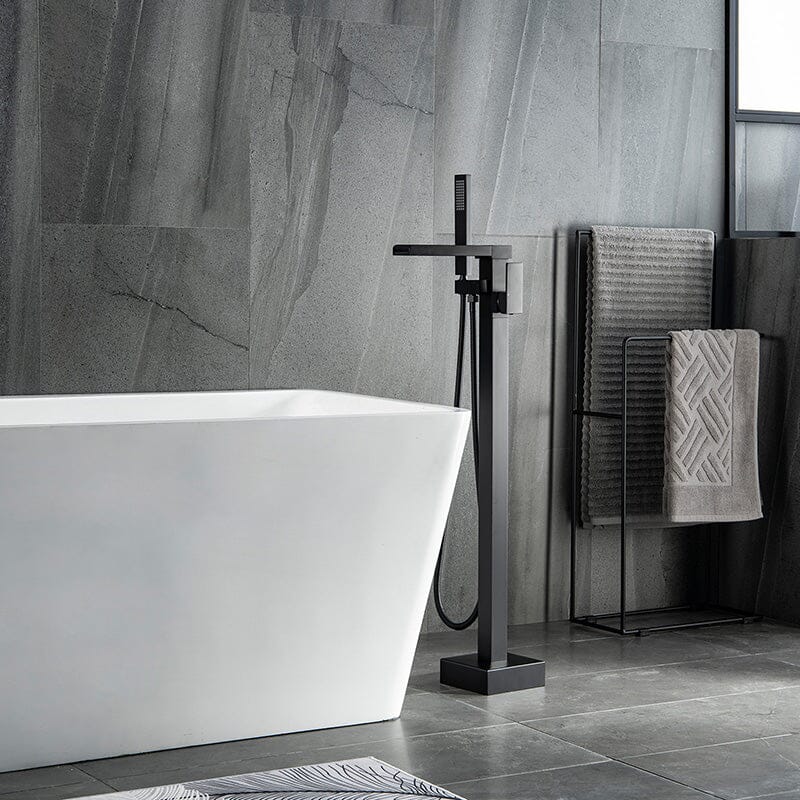Waterfall Freestanding Bathtub Faucet Floor Mount Tub Filler with Hand Shower - Image 5