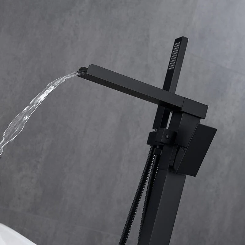 Waterfall Freestanding Bathtub Faucet Floor Mount Tub Filler with Hand Shower - Image 8