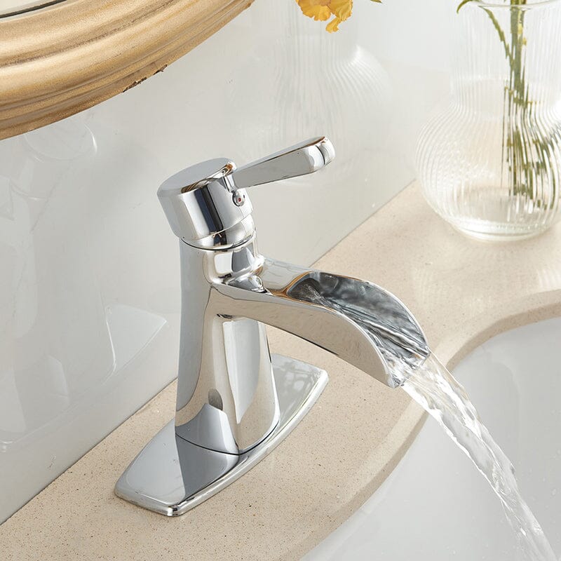 Waterfall Single Hole Single-Handle Low-Arc Bathroom Sink Faucet With Pop-up Drain Assembly - Image 3