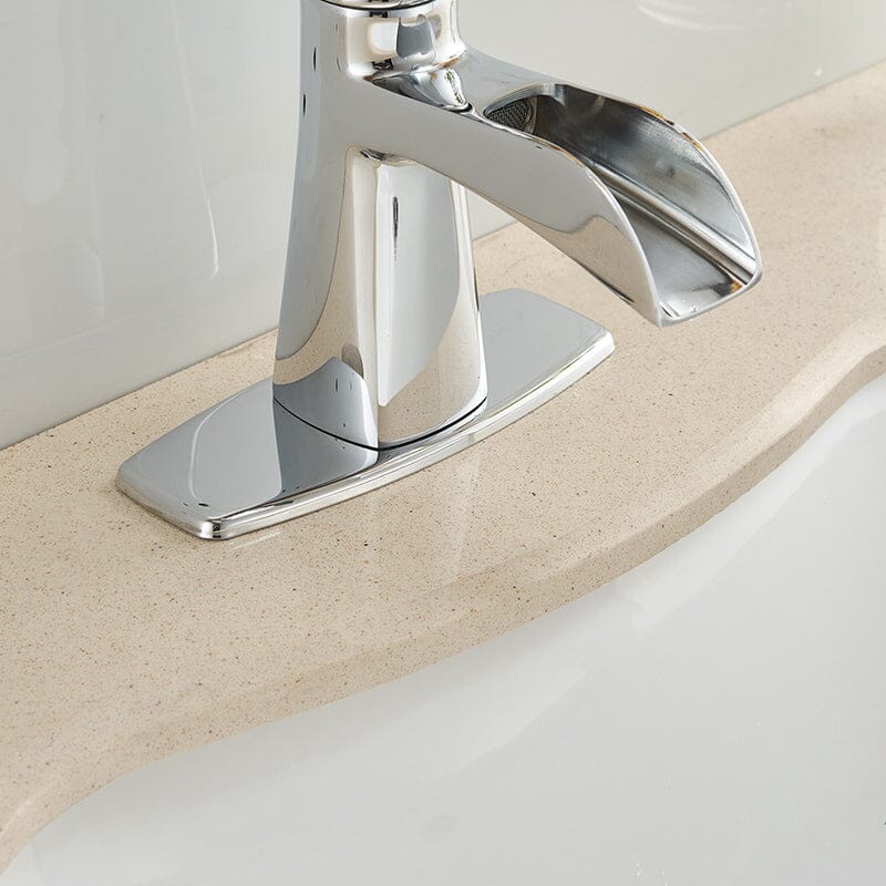 Waterfall Single Hole Single-Handle Low-Arc Bathroom Sink Faucet With Pop-up Drain Assembly - Image 5