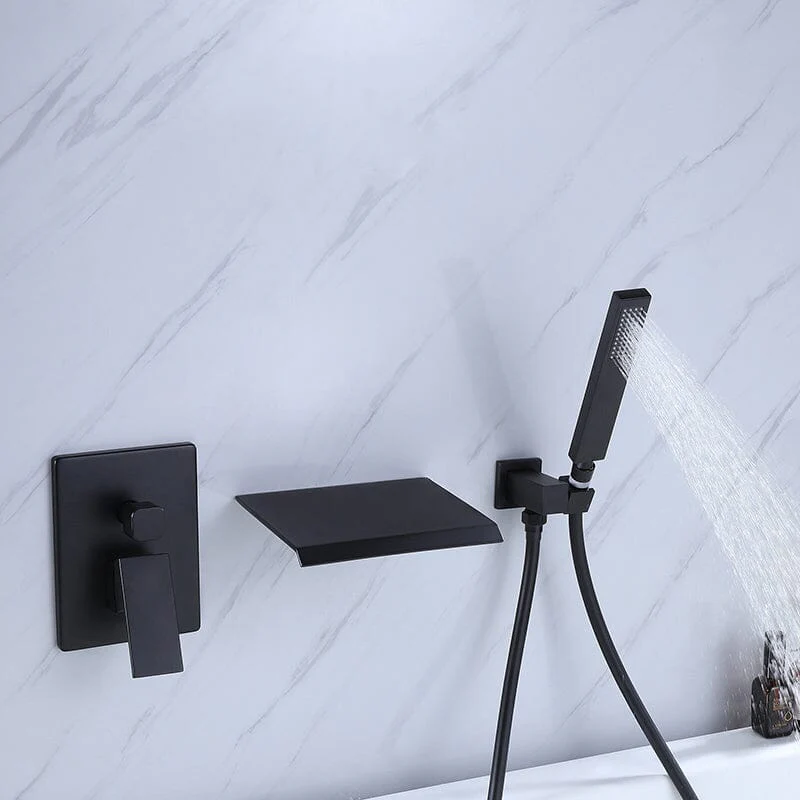 Waterfall Wall Mount Tub Faucet with Hand Shower, Matte Black - Image 2