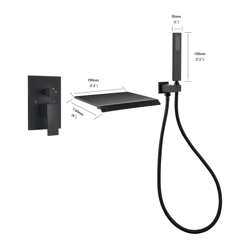 Waterfall Wall Mount Tub Faucet with Hand Shower, Matte Black - Image 7