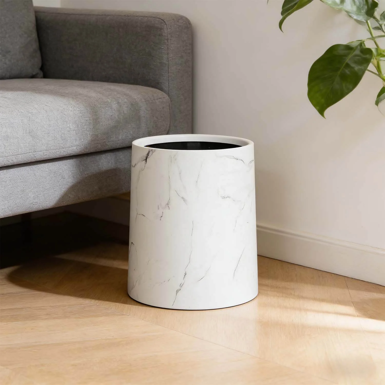 White Marble Double-Layer Trash Can with Lid for Bathroom and Kitchen