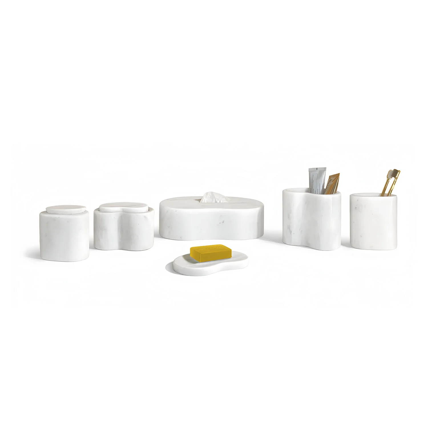 White Natural Marble 6-Piece Bath Accessories Set, Modern Bathroom Decor - Image 5
