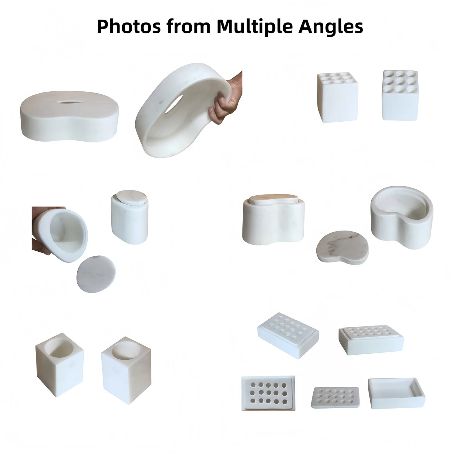 White Natural Marble 6-Piece Bathroom Accessories Set, Natural Stone - Image 10