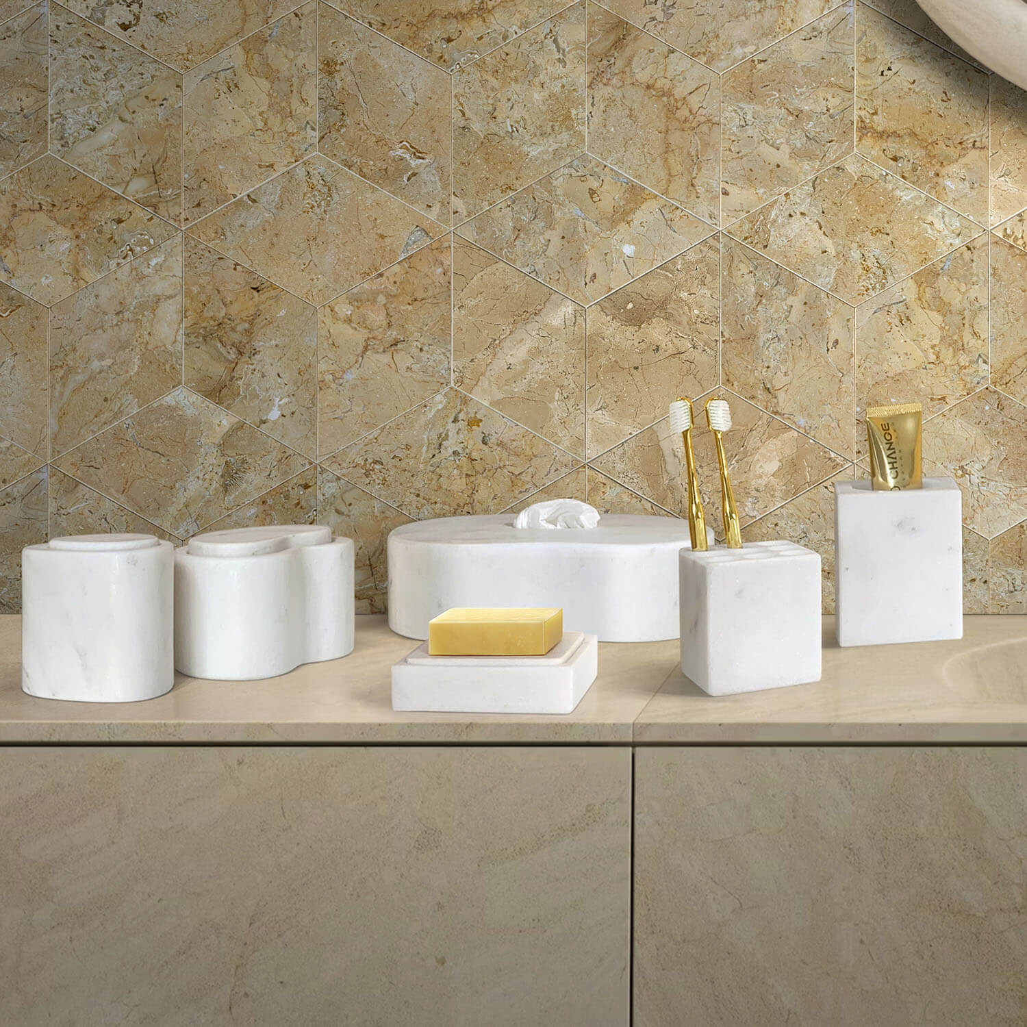 White Natural Marble 6-Piece Bathroom Accessories Set, Natural Stone - Image 6