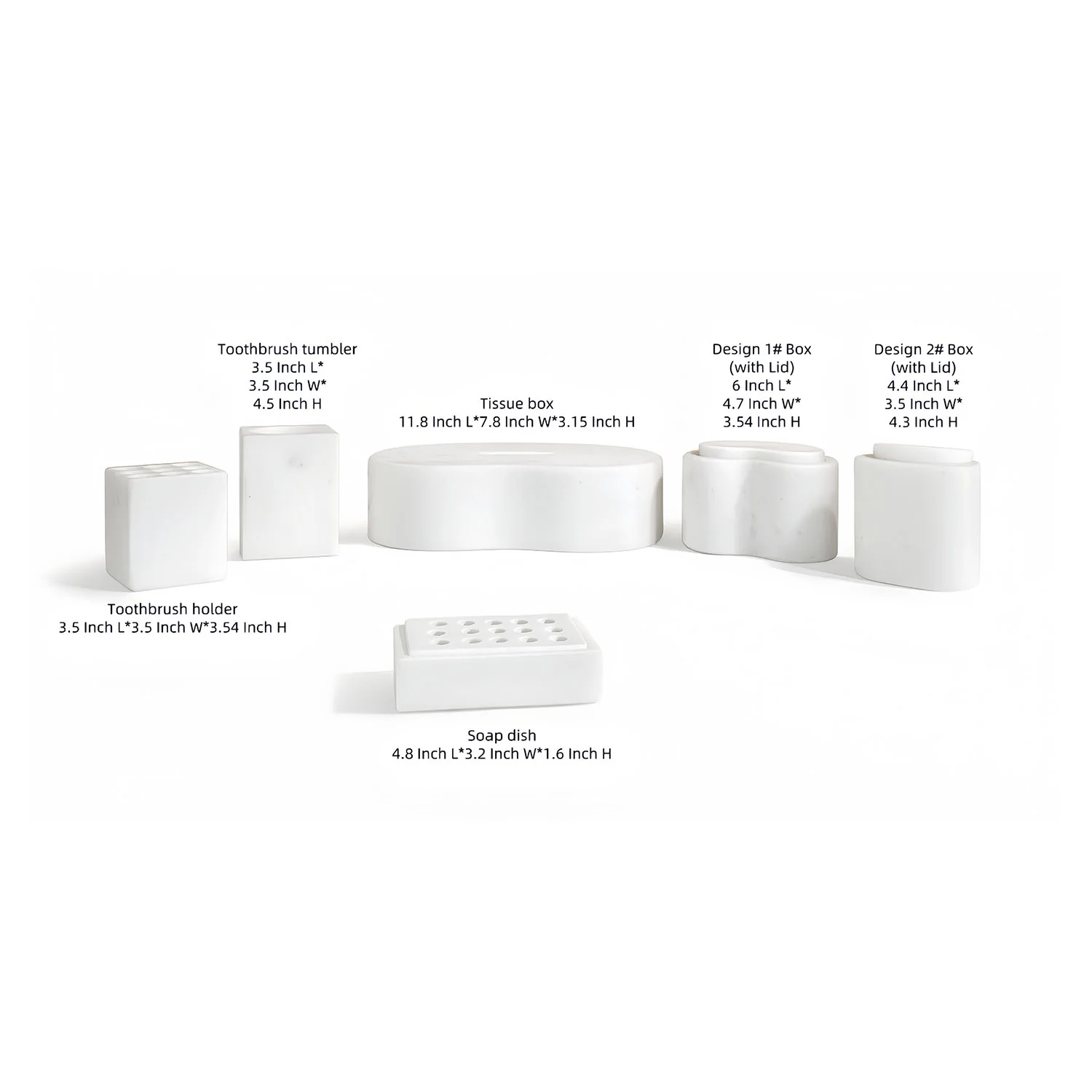 White Natural Marble 6-Piece Bathroom Accessories Set, Natural Stone - Image 7