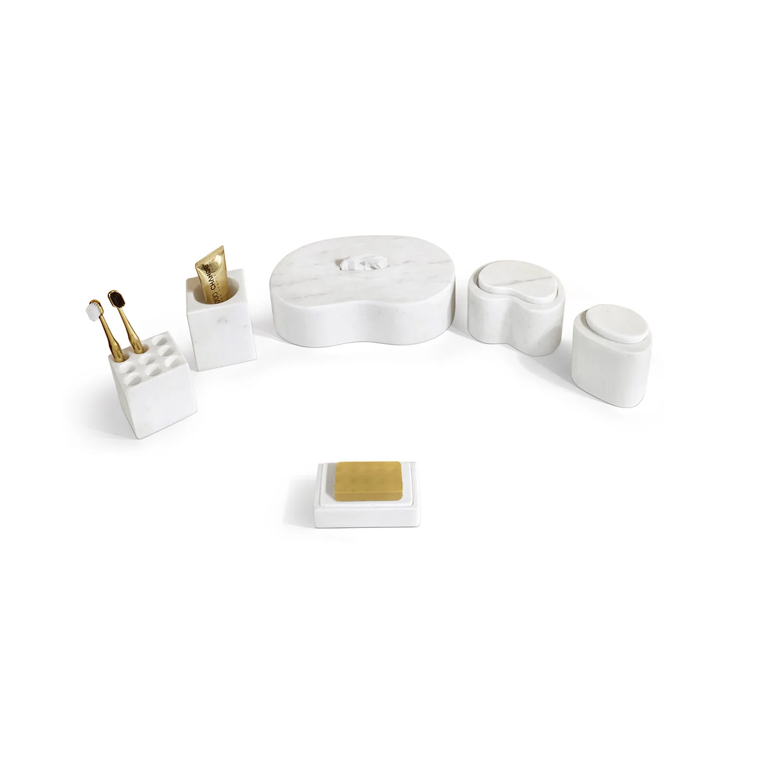 White Natural Marble 6-Piece Bathroom Accessories Set, Natural Stone - Image 9