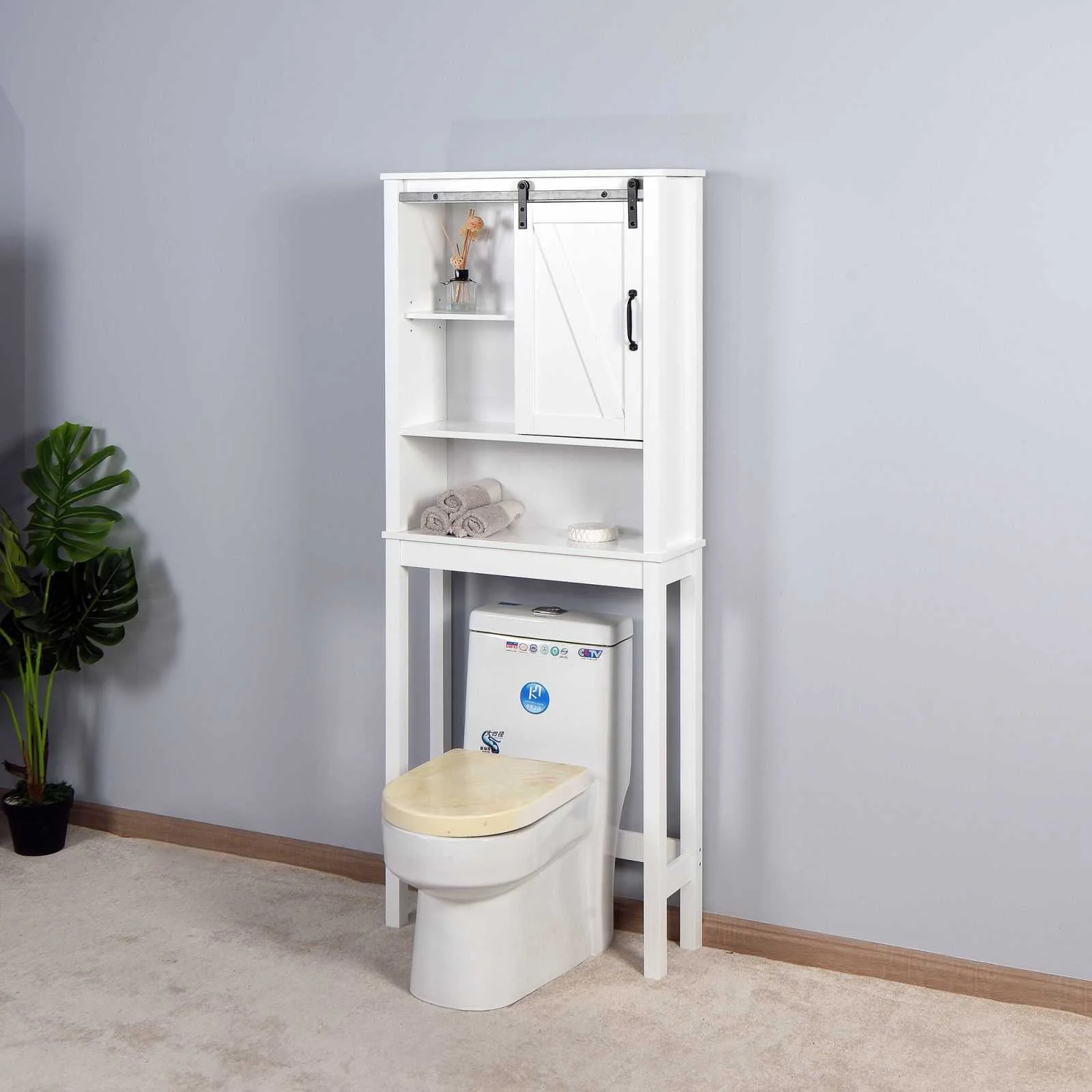 Adjustable White Over Toilet Storage Cabinet with Barn Door for Space Efficiently - Image 2