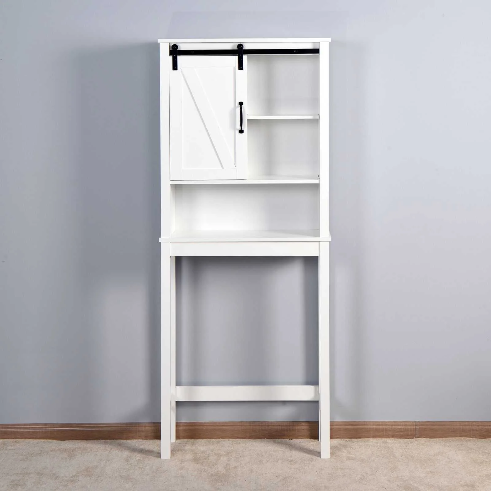 Adjustable White Over Toilet Storage Cabinet with Barn Door for Space Efficiently - Image 3