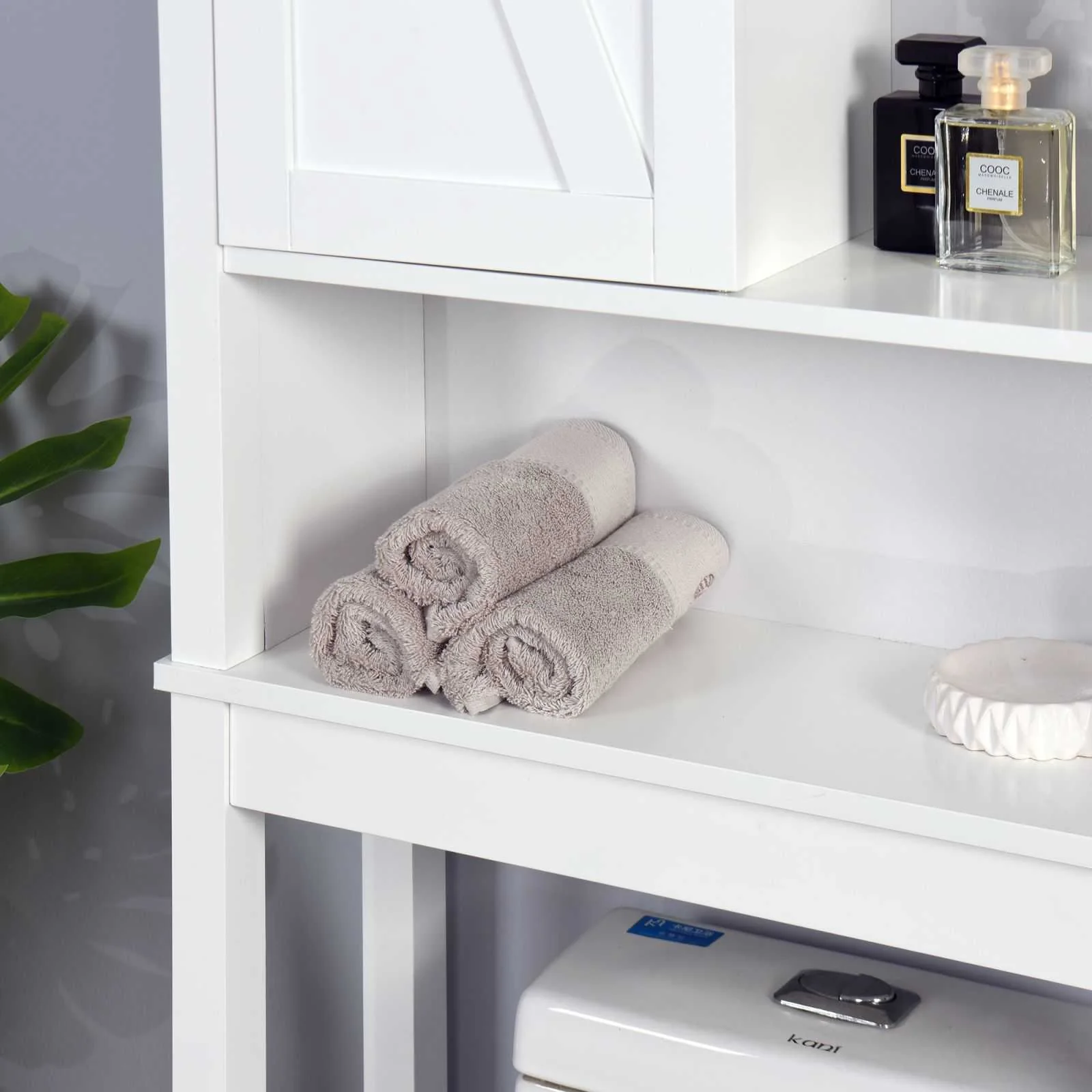 Adjustable White Over Toilet Storage Cabinet with Barn Door for Space Efficiently - Image 5
