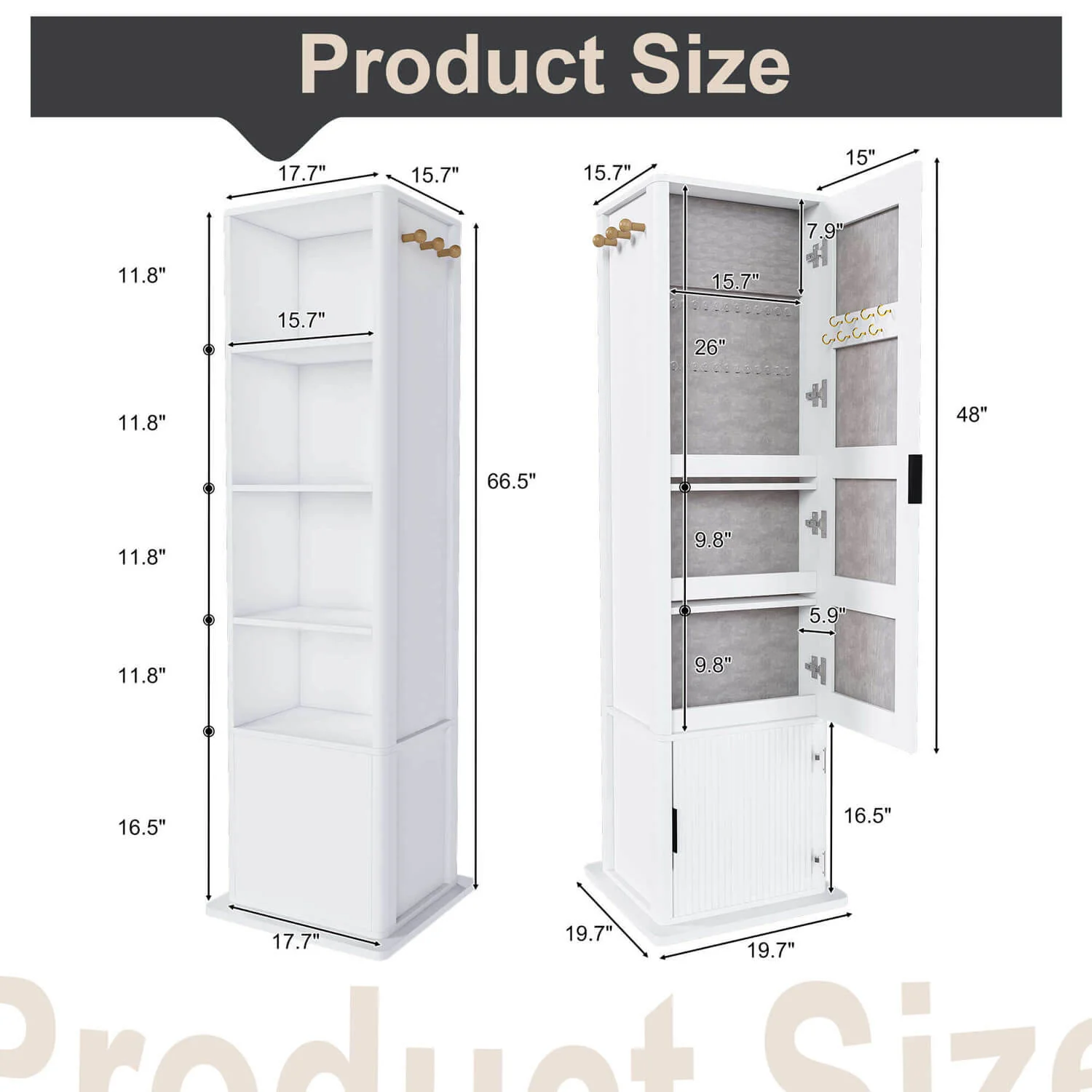 360° White Rotating Makeup Jewelry Cabinet with Full Length Mirror & Coat Rack - Image 4